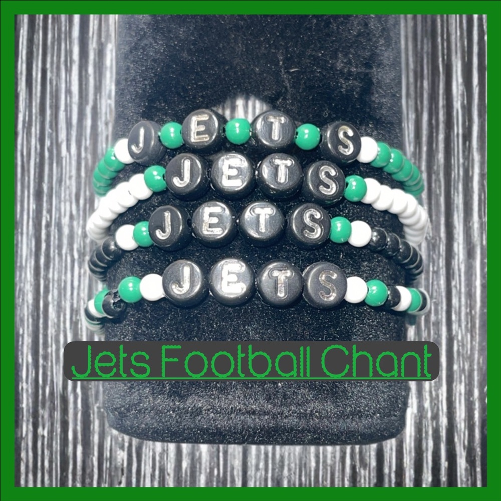 New handmade-Green/White/black- Beaded JETS chant Bracelet set